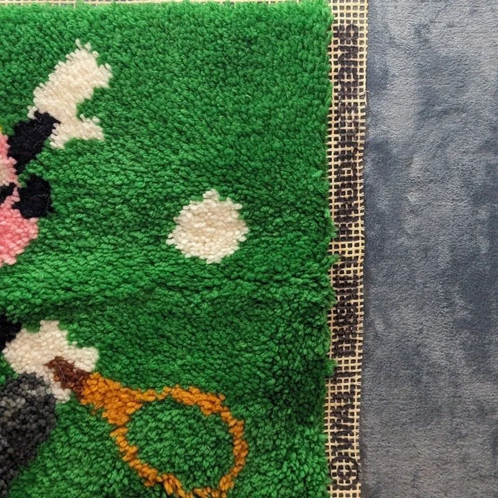Vintage Walt Disney Mickey Mouse Tennis Latch Hook Rug Wall Hanging Complete